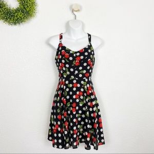 Everly Polka Dot Cherry Print Fit & Flare Dress